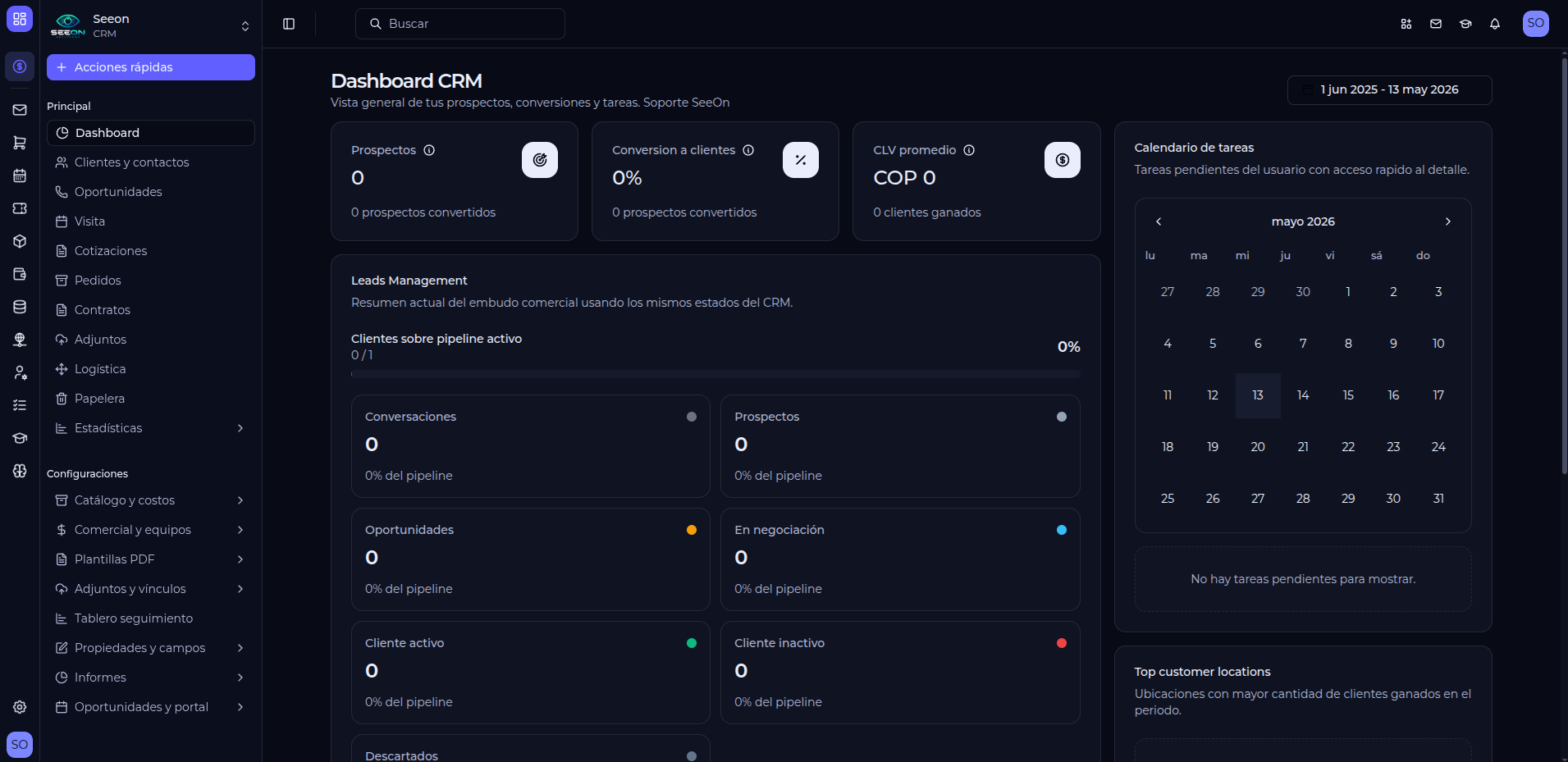 Interfaz de SeeOn CRM